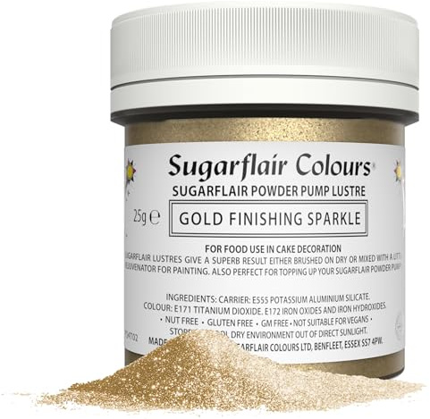 Sugarflair Gold Finishing Sparkle Edible Glitter Dust Powder Pump Refill Tub - Food Colouring Powder, Edible Colour Dust, Brush On, Spray, or Create Eye-Catching Paint Effect - 25g