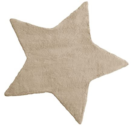 Baroni Home Langflorteppich, Weicher Kinderteppich, Kinderzimmerteppich, Weicher ökologischer Fellteppich, Beiger Stern, 90x90 cm