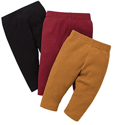 Leggings da bambina in cotone lavorato a maglia tinta unita (confezione da 3), Multicolore 1, 0-3 Mesi