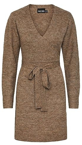 PIECES Damen Pcellen Ls Wrap Knit Dress Noos Bc, Fossil, S