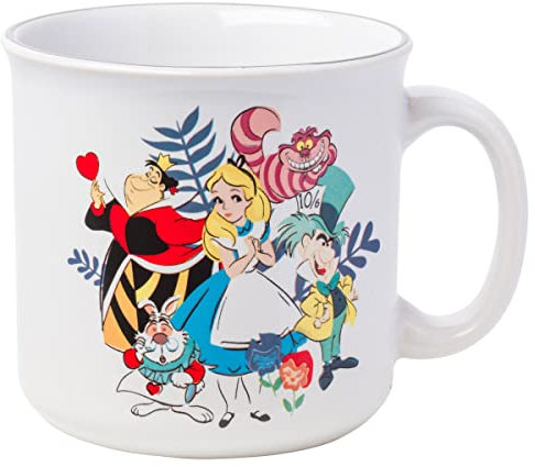 Silver Buffalo Disney Alice im Wunderland Keramiktasse mit Königin der Herzen, Grinsekatze, verrückter Hutmacher und weißem Kaninchen, Camper, 590 ml