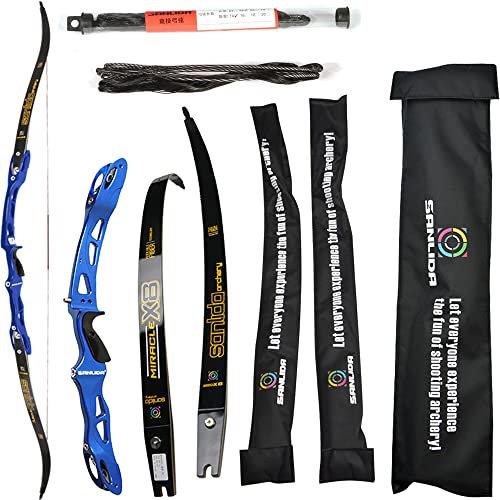 wolfman Recurvebogen Set Erwachsene 66/68/70 Zoll 14-44 lbs Bogenschießhalle Recurve Bogen Pfeil Set Praxis Bogen Wettbewerb Bogen für Bogenschießen Club Schießwettbewerb RH (Blau, 66/14Lbs)