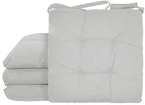 BESCH Pack 4 Cojines para Silla Usos Interior y Exterior 38x38x5cm - Cojin de Asiento Decorativo Funda de Algodón + Poliéster y Relleno de Fibra Hueca Lavable Cómodos Acolchados (Gris Claro)