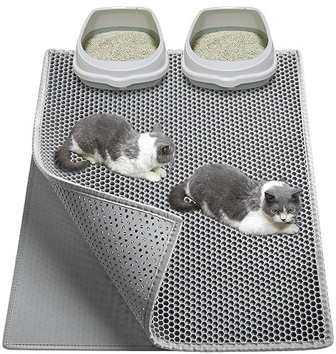 Garoopion Katzenklo Matte, 90x76cm EVA Katzenstreu Matte, Waben Katzenmatte katzenklo, Doppelte Schichte, Grau,1 Seite Verbunden