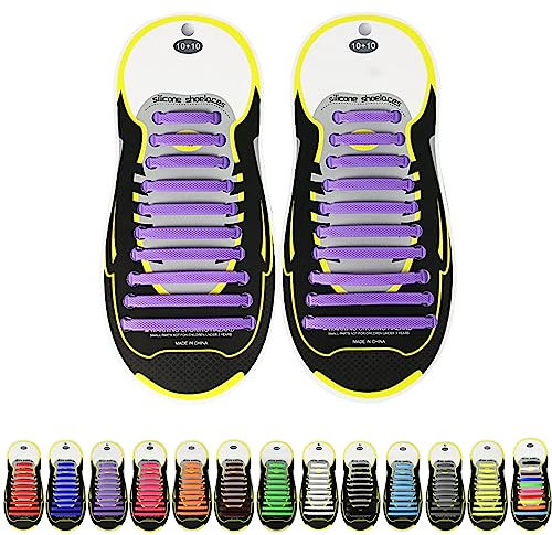 EHIOG Lacci Scarpe Elastici in Silicone, Lacci Silicone Impermeabile, No Tie Lacci per scarpe per bambini e adulti, Adatto a bambini, adulti e anziani, scarpe da ginnastica e scarpe casual(Viola)