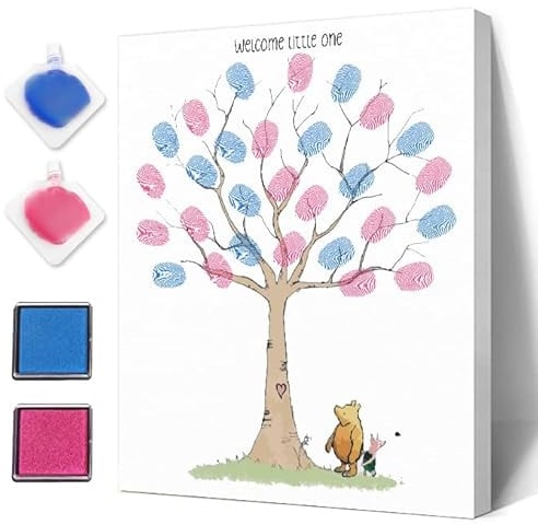 Azbuk Gender Reveal Fingerprint Tree for Baby Shower Bear Baby Shower Game | Cute Bear Pig Tree Baby Shower Guest Book Party Ideas for, Gender Reveal Party Ideas, Gender Reveal Keepsake Game