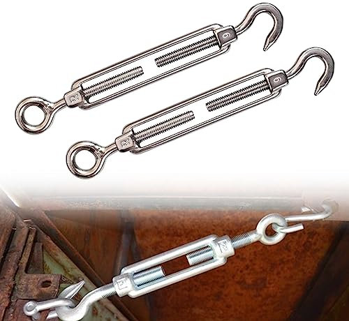 Acciaio Inox Tenditore Occhielli, Gancio e Corda per Occhi Ganci, Tenditore Corda Tensione Acciaio, Tenditore Corda Tensione Acciaio, Regolare l'elasticità della Tenda da Sole, M6, 2 Pezzi
