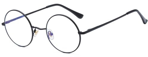 Ggpyyon Blaulichtfilter Brille Damen Herren Retro Runde Brille Blue Light Blocking Glasses Ohne Stärke Blockieren Blaulicht Brille Computerbrille(Schwarz)