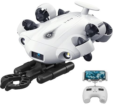 FIFISH V-EVO Unterwasser Drohne mit Roboterarm, QYSEA Unterwasser Drone mit 4K Kamera, AI-Vision-Sperre, 360 ° Omnidirektionale Bewegung, VR-Steuerung, APP-Fernbedienung
