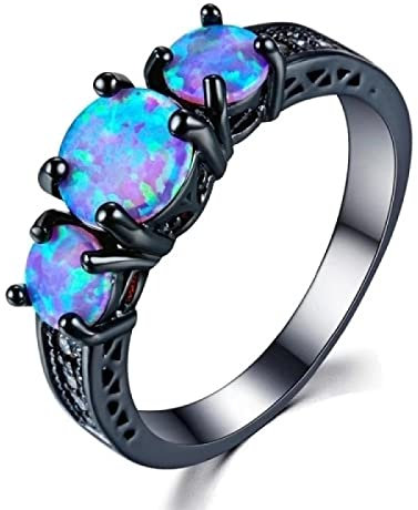 BISONBLUE Ringe Frauen Damen Ring Herren Geschenk Feine Damenringe Vintage Blauer Feueropal Ring Jubiläumsgeschenk Für Damenringe 8 A