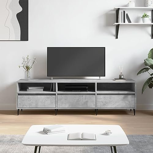 Homgoday TV-Schrank, Zementgrau, 150 x 30 x 44,5 cm, mehrschichtiges Holz, TV-Schrank, niedriger TV-Schrank, für industrielle Wohnzimmer, TV-Ständer B4