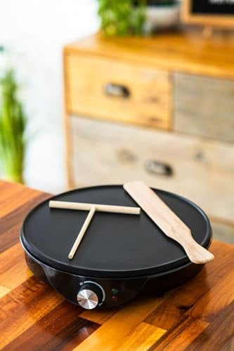 Marco Paul Electric Pancake Maker & Crepe Maker Extra Large Cooking Surface Non Stick Adjustable Temperature, Easy to Clean Up Includes Utensils Perfect for Pancakes, Crepes, Omelettes, Chapati, Roti