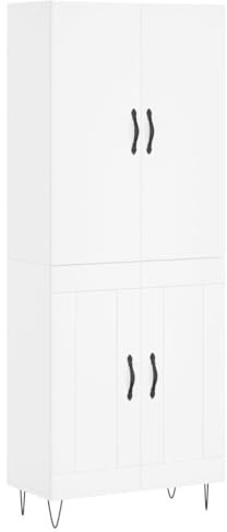 vidaXL Highboard, Sideboard mit viel Stauraum, Kommode Wohnzimmerschrank mit Türen Metallfüßen, Schrank Hochschrank Beistellschrank, Weiß Holzwerkstoff