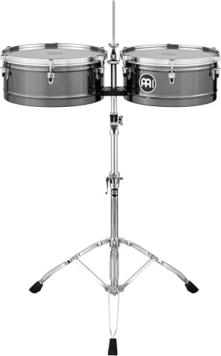 Meinl Percussion Marathon Series Timbales - 2 Trommeln mit 14 und 15 Zoll - Mit Ständer - Stahl, Schwarz (MTS1415BN)