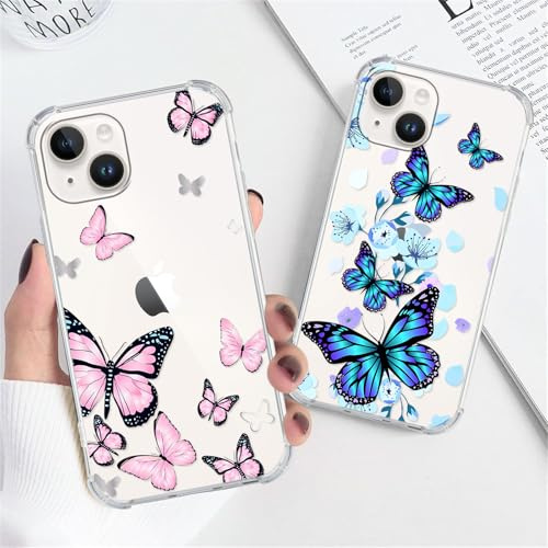 Xylota 2 Stück Handyhülle für iPhone 13 Mini 5,4 Hülle, Durchsichtig Aesthetic Schmetterling Muster Case, Transparent Dünn Silikon Weich TPU Stoßfeste Kratzfest Schutzhülle Frauen Mädchen Cover