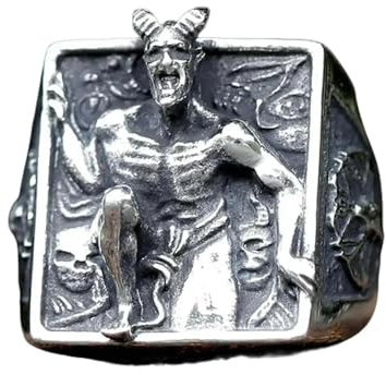 WEAV Satanischer Ring Für Männer Baphomet Ziegenkopf Pagan Religion Gottheit Schmuck Gefallener Engel Luzifer Vintage