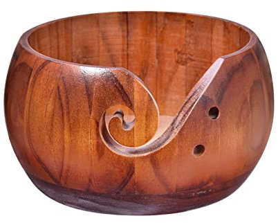 Djowyh Cuenco de hilo de madera hecho a mano, colección de madera, cuenco de hilo de madera portátil, para proyectos de punto y ganchillo, superficie lisa, protege la lana, evita que se enreden