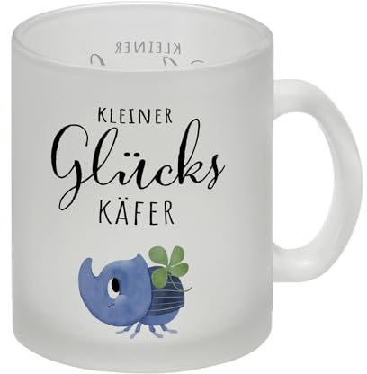 Nashornkäfer mit Klee Glas Tasse mit Spruch Kleiner Glückskäfer Frühlings-Käfer Glücksbringer Gute Besserung Gesundheit Glücksmomente