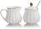Sweejar Home Royal Lot de 3 sucriers et crèmes en céramique avec pichet à crème, sucrier, sucrier avec couvercle et cuillère - Cadeau de mariage - Blanc