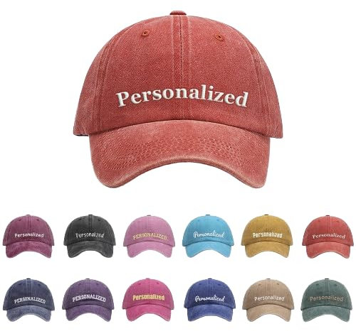 GELLEDI Personalisierbare Baseballkappe mit Namen, Vintage, gewaschen, unstrukturiert, 100% Baumwolle, verstellbare Baseballkappe, Papa-Cap, Orange/Abendrot im Zickzackmuster (Sunset Chevron), 57 EU