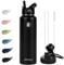 OcTecho Metal Water Bottle with Straw, 1200ml Stainless Steel Water Bottle 2 Leakproof Lids, BPA Free Double Walled Vacuum Insulated Water Bottles Thermal for 12h Hot & 24h Cold,for Man,Woman-Black