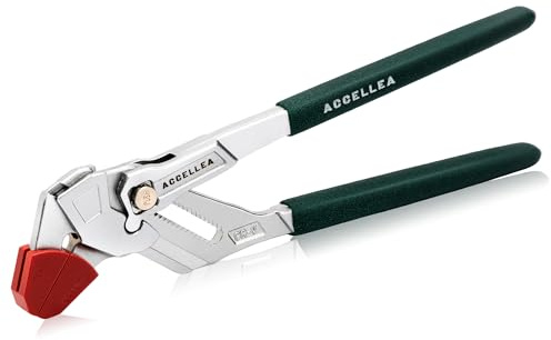 ACCELLEA Zangenschlüssel, Nut- und Federzange mit maximaler Backenöffnung, 52 mm, Kanalverriegelungszange mit Backenabdeckung, CR-V-Stahl-Rillen-Gelenkzange, rutschfester Griff, 25,4 cm, groß, Grün