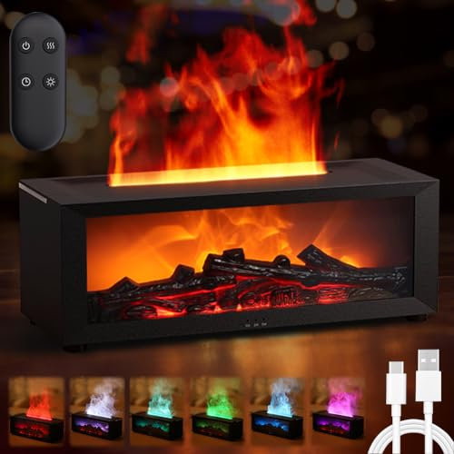 Flammen Aroma Diffuser,Diffuser Ätherische Öle mit 7-Farben-Licht,Luftbefeuchter Flame Diffuser mit Fernbedienung, Duftöl Diffuser mit Timer,Wasserlose Abschaltautomatik für Zuhause Büro Raumduft Yoga