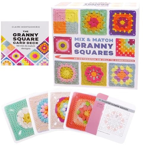 Mritrit 50 Stück Card Deck Granny Square Häkel-Karten, Mix und Match Designs Häkelbuch für Anfänger, Granny Squares Buch für Café, Park, Haus, Büro