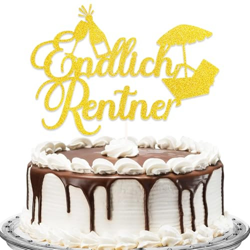 DazzJoy Glitzer Tortendeko Endlich Rentner,Ruhestand Cake Topper Gold,Rente Deko Torte,Rentnerin 2025 Torten Deko,Tortendeko Ruhestand Deko,Kuchendeko Rente Ruhestand,Endlich Rentner Kuchen Deko