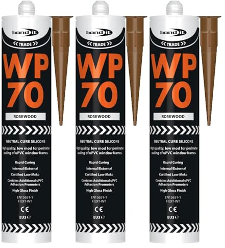 Bond It WP70 Neutral Cure Oxime Silicone Sealant – Rosewood, 3x 285ml | Professional-Grade, High Gloss, Flexible, Weatherproof Silicone Sealant for Home & Building Use