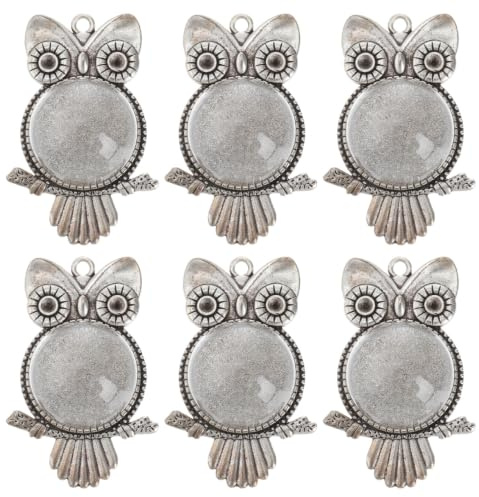 Garneck 6 Stück Eule Cabochon Fassung 25 mm mit Glas Cabochons | , Vintage Anhänger Rohlinge für DIY Schmuckherstellung, Foto Schmuck, Halsketten und Basteln