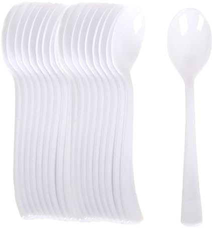100 Cucharas Reutilizables de De Alta Resistencia 19cm, Cuchara de Color Blanco Reutilizable para Cumpleaños, Picnics, Fiestas, Buffets,Bodas,Catering, Barbacoas, Cumple todas las normativas