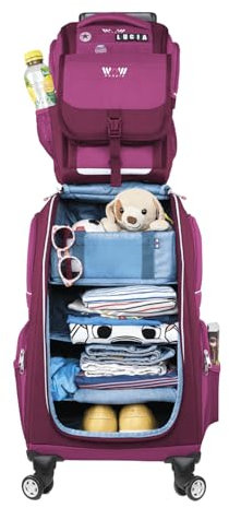 WOW people Kinder Schranktrolley Set – 3-in-1 Trolley, Rucksack und Kulturtasche – mit Rollen, höhenverstellbarem Griff, geräumig & modular – Praktischer Kindertrolley für Reisen & unterwegs (Berry)