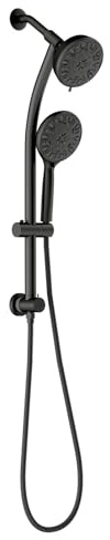 Handheld Showers - Sarlai Matte Black Shower Mixer Set Dual Rainfall Shower Heads Adjustable Shower Riser Rail Kit Wall Mounted Shower Combo 2-Way Diverter