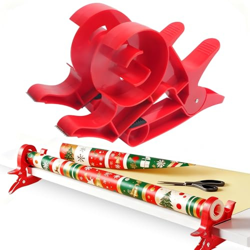 Geschenkpapier Schneider, 2 Stück Geschenkpapier Tischklemme mit Tesafilm Abroller, Geschenkpapierschneider Zubehör, Wrapping Paper Cutter für Weihnachten, Halloween, Feiertage und Geburtstage