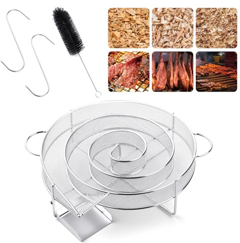 BAIWANT Kaltrauchgenerator, Kaltrauch Kaltraucherzeuger Edelstahl für Räucherofen, Kugelgrill, Smoker & BBQ 1 Bürste + 2 Haken Perfekt für Lachssteak, Wurst und Käse Räuchern (Round)