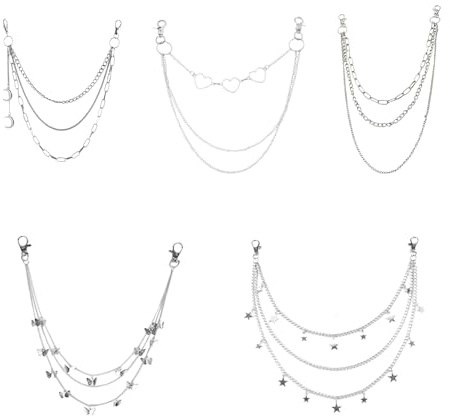 Hosenkette Hosen Kette Punk Schlüsselkette Hip Hop Kettengürtel Gürtel Kette Hosenketten Set für Hosen Röcke Jeans Taschen 5 Stück