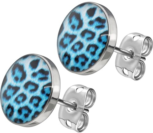 FILANGO 1 Paar Chirurgenstahl Ohrstecker Schmuck LEO Print Farb und Größenauswahl