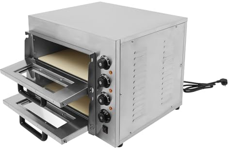 Kommerzieller Pizzaofen, 3000W Edelstahl 2-Etagen Pizza-Ofen, Gastro Steinbackofen Temperatur bis 350°C für Haushaltsküchen Restaurant Pizzerien Bäckereien