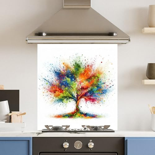 Premium 65 x 70cm Rainbow Tree 6mm Glass Toughened Kitchen Splashback