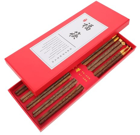 GARVALON Satz 5 Paar Wiederverwendbare Essstäbchen aus Echtem Hühnerflügelholz Handgeschnitzt mit Geschenkbox Traditionelles Holzbesteck für Camping Sushi Hot Pot und Asiatische Küche