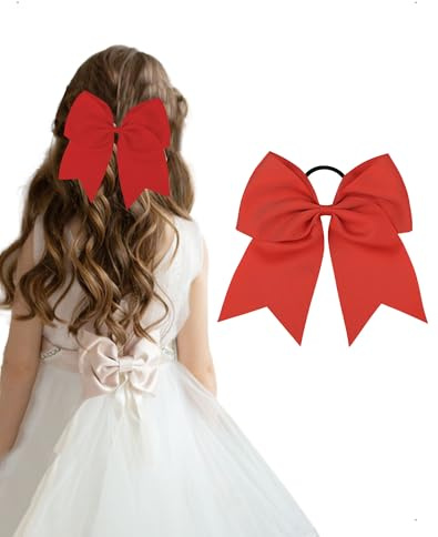 KONFEN Fiocco grande da 8 pollici per capelli, fiocco per coda di cavallo, per donne e ragazze, bambini, Natale, morbido e adorabile, rosso