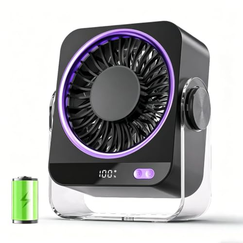 FGHB Ventilatore da Tavolo, Ventilatore Portatile 4000 mAh USB Ricaricabile, 5 Velocità Angolo Regolabile a 180° Ventilatore da Scrivania per Ufficio, Casa, Campeggio