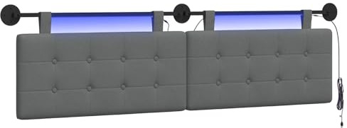 vidaXL Hängendes Kopfteil Mit LED Licht Dunkelgrau Stoff, Moderner, rechteckiger Polster-Kopfteil, Wandmontage, anpassbare Schlafzimmer-Deko, platzsparende Möbel Ideen