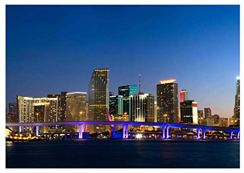 wandmotiv24 Fototapete Downtown Miami Skyline Panorama, XL 350 x 245 cm - 7 Teile, Wanddeko, Wandbild, Wandtapete, City, USA, Stadt M0932
