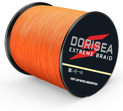 DORISEA Extreme Braid geflochtene Angelschnur, 100 % PE, 300 m, 2,7–136 kg getestet, Orange, 40,8 kg/0,5 mm