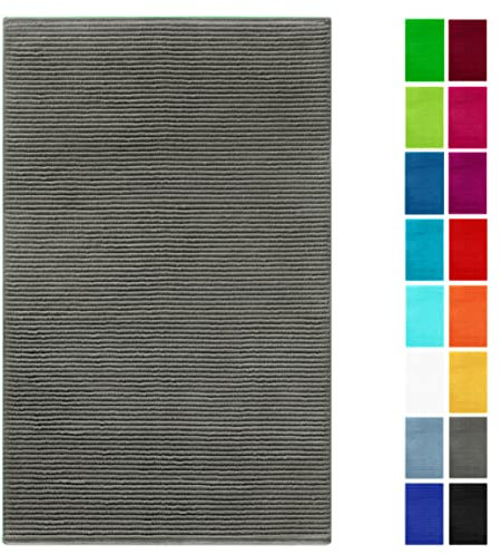 Lashuma Frottee Badezimmermatte waschbar Dunkel - Grau, Linz saugfähige weiche Badematte 50x80 cm