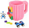 Lumsburry Build-on Brick Coffee Mug, Funny DIY Novelty Cup with Building Blocks Creative Gift for Kids Men Women Xmas Birthday (Pink)