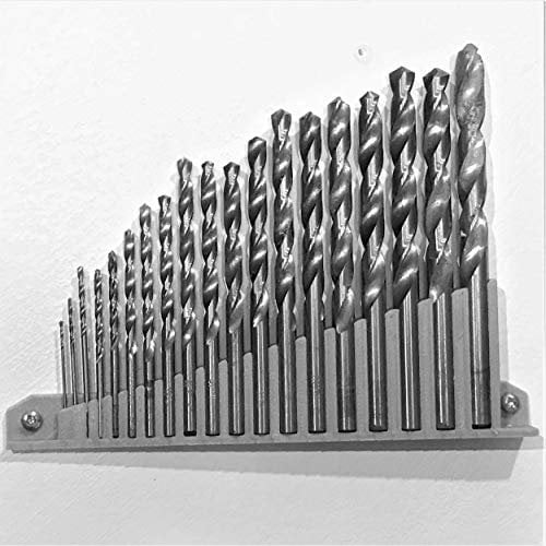 Jabtek Drill BIT Holder Wall Bracket, Tough ABS Plastic, 19 Holes for Standard Drill Set Sizes, Fixes with Two Screws (Supplied), Grey