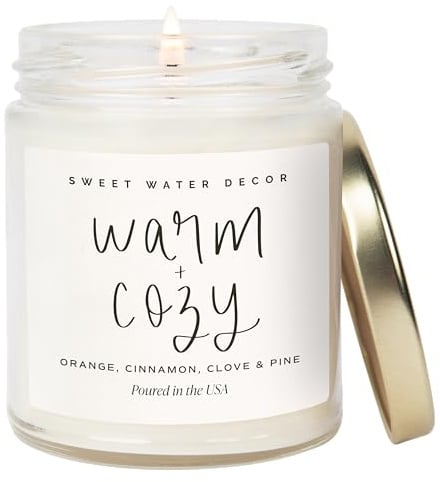 Sweet Water Decor Warm & Cozy Candle, 9oz Clear Jar, Winter Holiday Scents